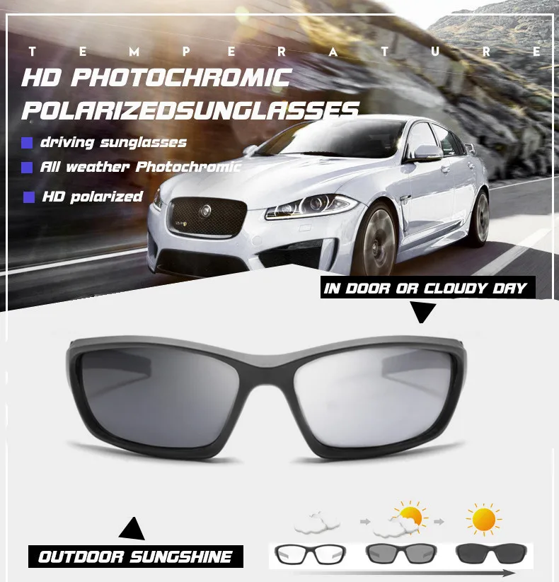2018 marca fotocromáticos Gafas de sol polarizadas hombres Ciclismo camaleón decoloración Gafas de sol bicicleta Plaza conducción Gafas de Ciclismo