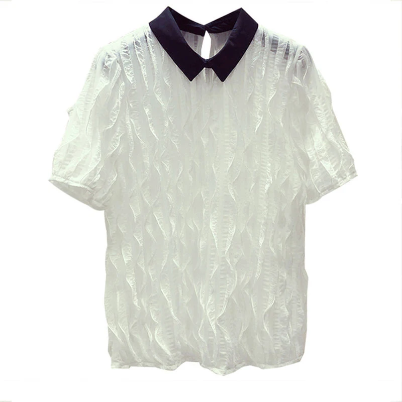 

Women Spring Summer Style Chiffon Blouses Shirts Lady Casual Short Sleeve Turn-down Collar Blusas Tops DF2744