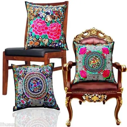 

wholesale 45*45cm Exotic 3pcs Chinese Handmade Vintage Ethnic Embroidery Cushion Covers Pillowcase