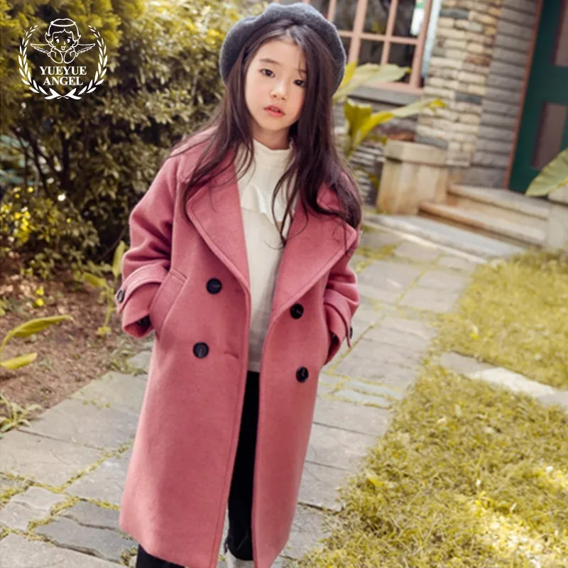 

Red Woolen Coat For Girls Winter X-Long Coats England Children Warm Coat For Girl Windbreaker Wool Baby Clothes 9-10 Years Old