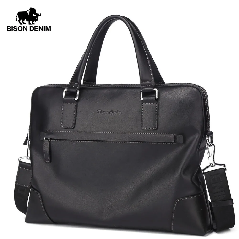 

BISON DENIM New Handbag Male Genuine Leather Men Shoulder Bag Big Capacity Business Briefcase Men Laptop Messenger Bag N2633