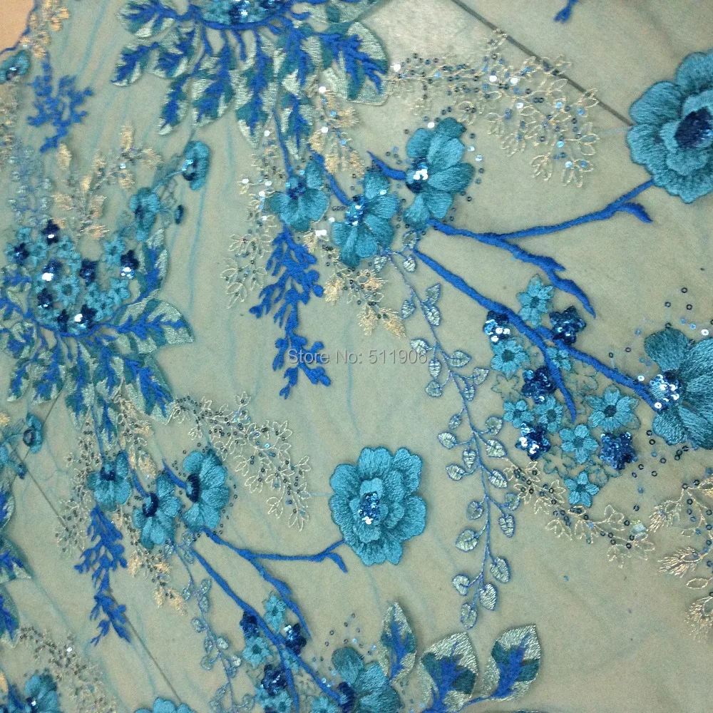 blue mesh/flower trees sequins/mesh lace/Fabrics/floral embroidery ...