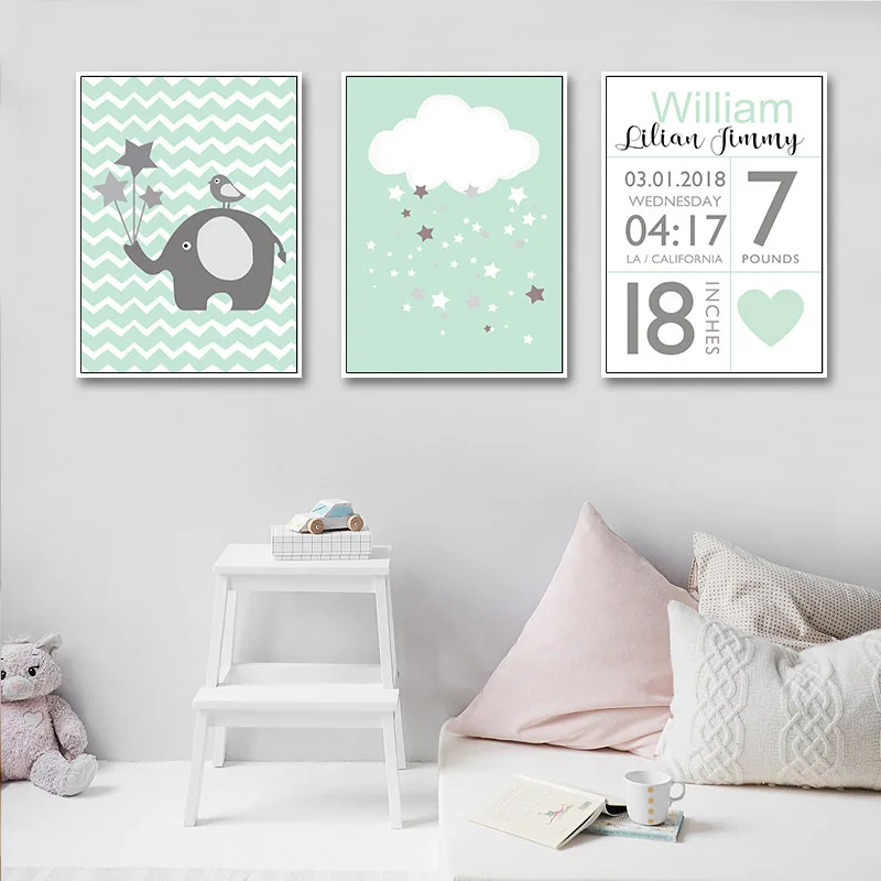 

Poster Nordic Birth Stats Custom Poster Nursery Wall Art Canvas Print Painting Wall Picture for Baby Bedroom Decorations