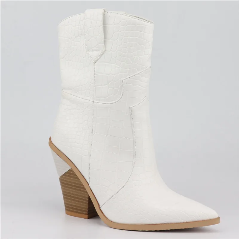 LUCYLEYTE/Размеры 33-46; новые женские ботинки из микрофибры с каменным лицевым покрытием; ботинки с острым носком; сезон осень-зима; женские ботинки на танкетке; обувь - Цвет: white