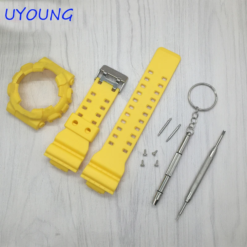 Quality Silicone Watchband 16mm Colorful Silicone Strap+Frame For GD-100/GA-100/GA-300/GA-110/GA-120/G-8900 watchband For Casio