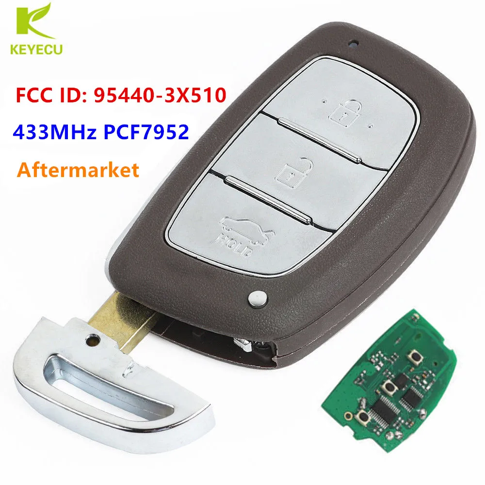 

KEYECU Replacement New Smart Remote key Fob 3 Button 433MHz PCF7952 for Hyundai Verna Elantra 2013+ FCC ID: 95440-3X510