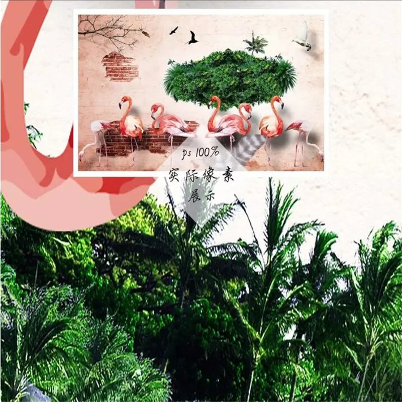 Flamingo coconut plant TV background wall professional production mural factory wholesale wallpaper mural poster photo wall Flamingo coconut plant TV background wall professional production mural factory wholesale wallpaper mural poster photo wall