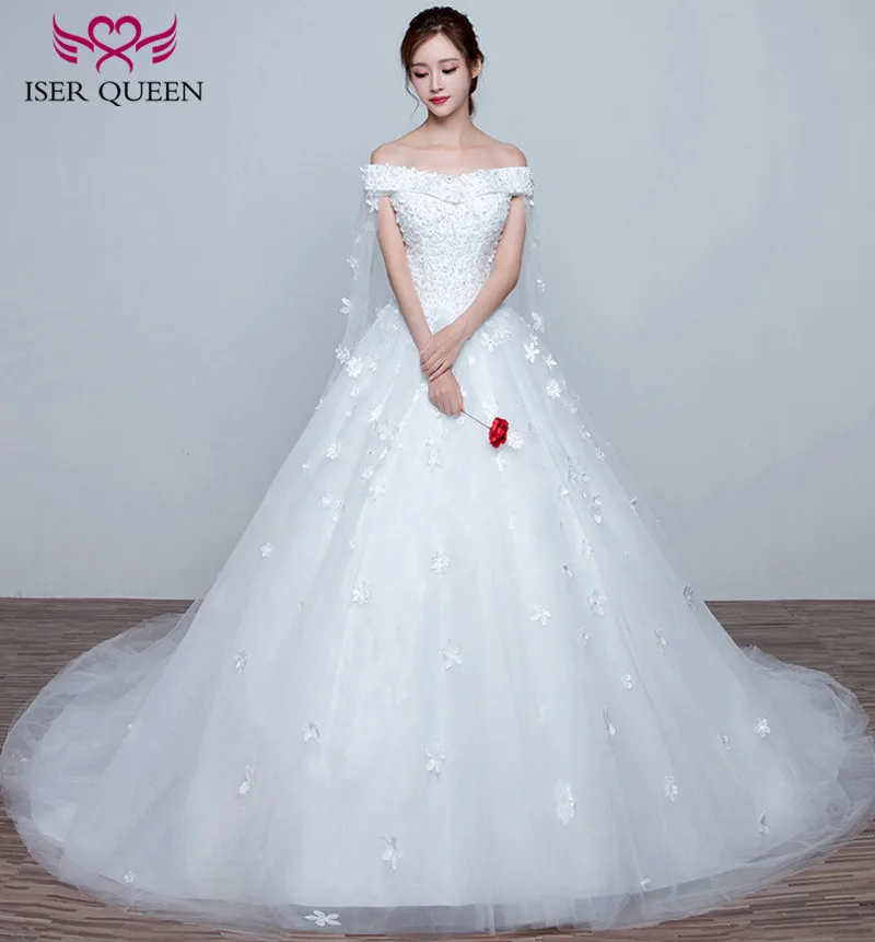 Wrap Cap Sleeve A Line Flower Country Wedding Dress Court Train