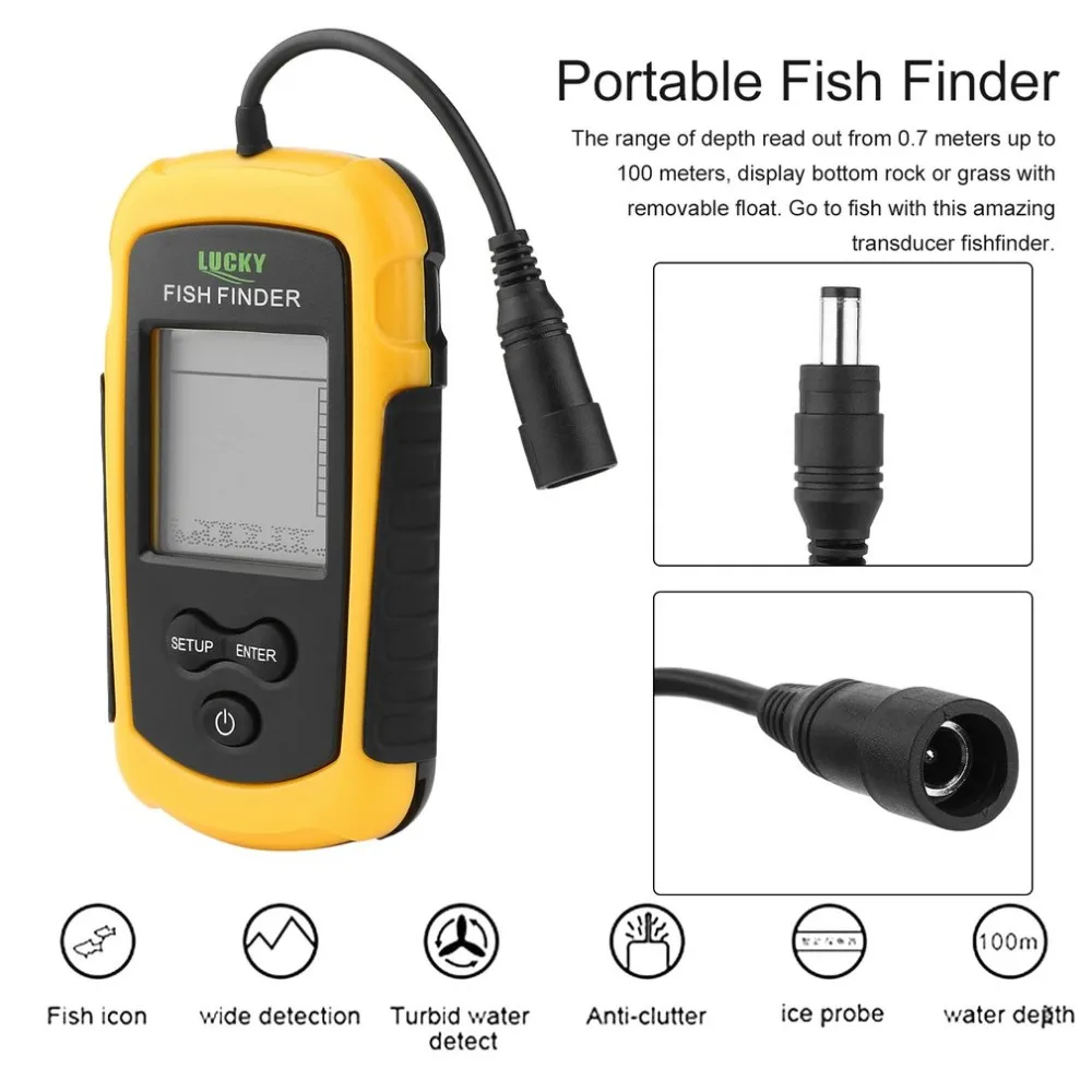 

Portable Fish Finder Sonar Sounder Alarm Transducer Fishfinder 0.7-100m Fishing Echo Sounder with Battery with English Display