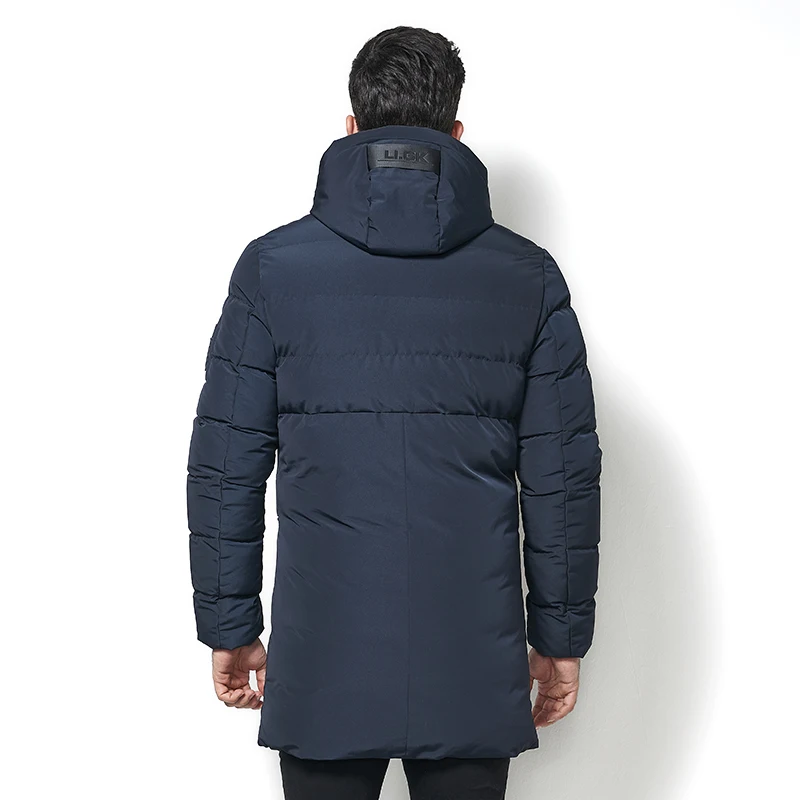 Зима-осень, мужская длинная толстая хлопковая куртка-парка, Мужская брендовая однотонная куртка с капюшоном и карманом-40 градусов, теплая куртка-парка для мужчин