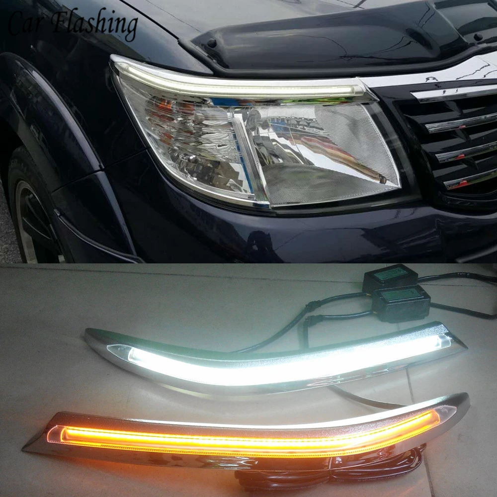 

2PCS Car Headlight Eyebrow Decoration Yellow Turn Signal Relay LED Daytime Running Light For Toyota Hilux Vigo 2012 2013 2014