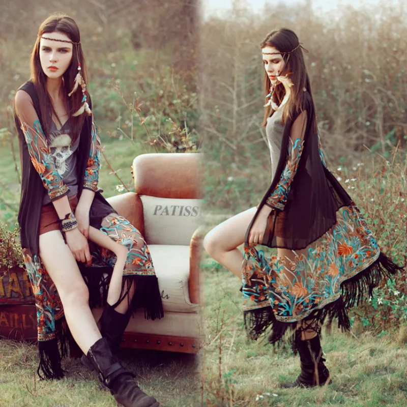 Ruoru Boho Embroidery Long Kimono Cardigan with Tassel Sexy Chiffon Women Tops Blouse with Fringe Ladies Shirts Feminina Ethnic Ruoru Boho Embroidery Long Kimono Cardigan with Tassel Sexy Chiffon Women Tops Blouse with Fringe Ladies Shirts Feminina Ethnic