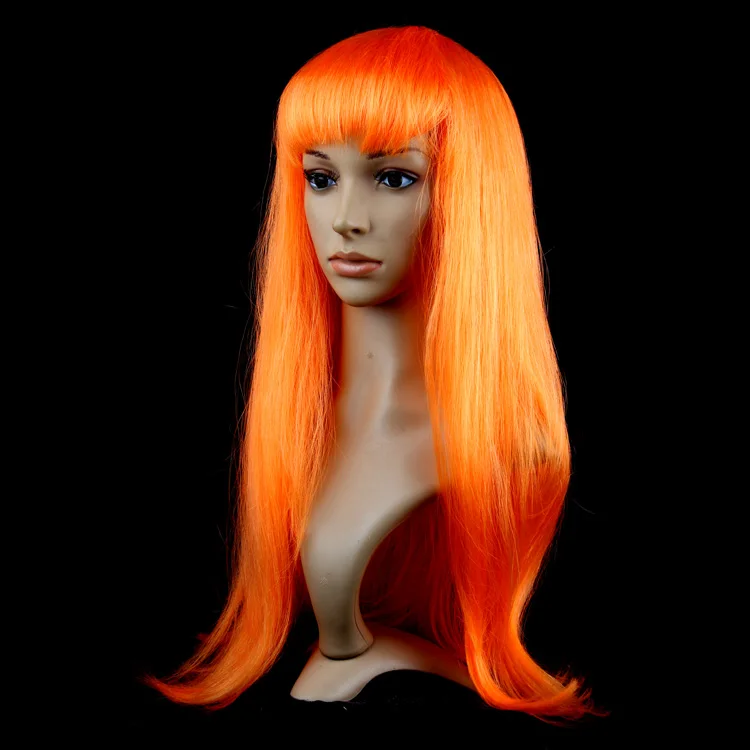 Горячая Распродажа Аниме Косплей многоцветные длинные прямые кудрявые парики для дня рождения вечерние синтетические наборы Хэллоуин реквизит годовой парик для встречи - Цвет: Straight orange