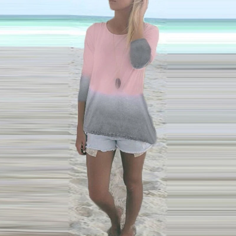 ZANZEA Gradient Color Women Blouse 2018 Spring Autumn Casual O Neck Long Sleeve Slim Tops Plus Size Sexy Blusas Femininas Shirts