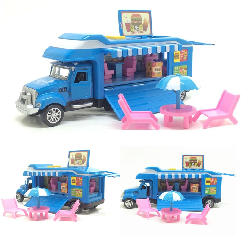

High simulation 1:32 alloy mobile fast food car restaurant toy pull back model toys metal diecast kids gift free shipping