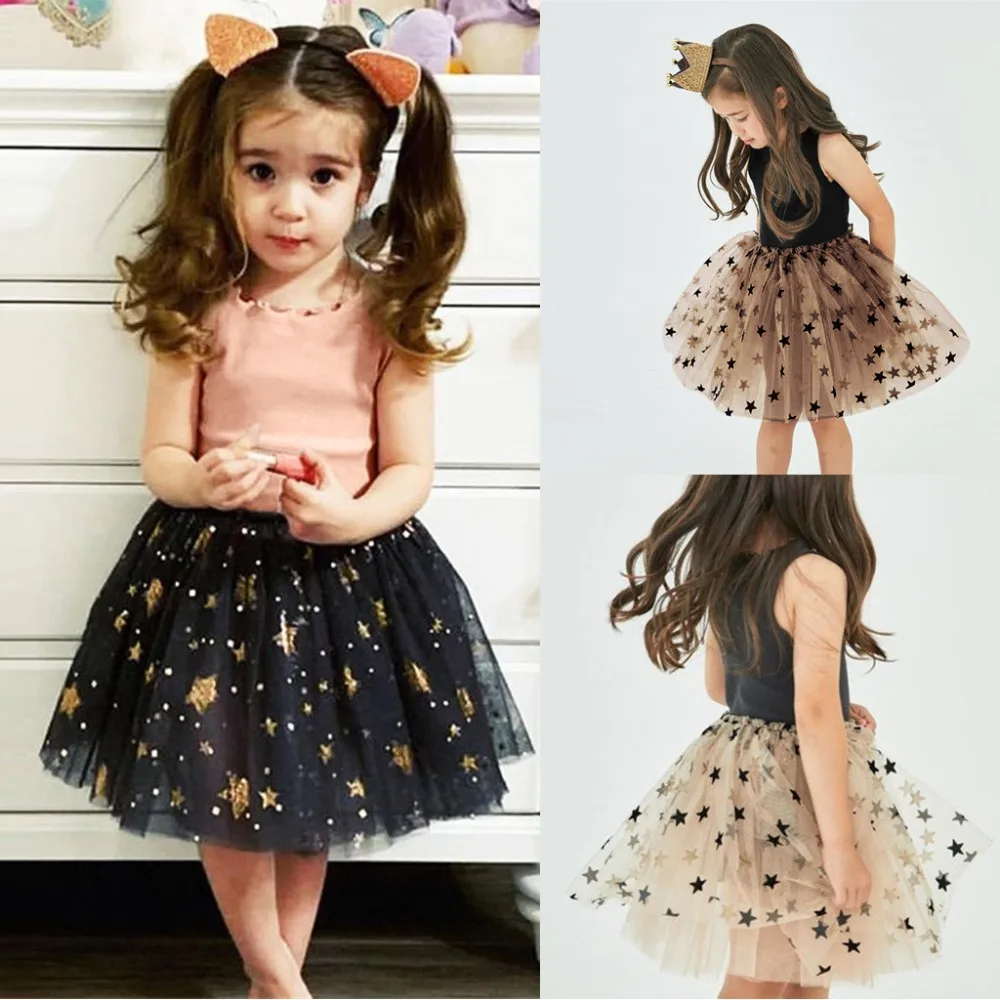 

2019 Fashion Summer Toddler Kid Baby Girl Sleeveless Star Tulle Party Princess Dress Clothes