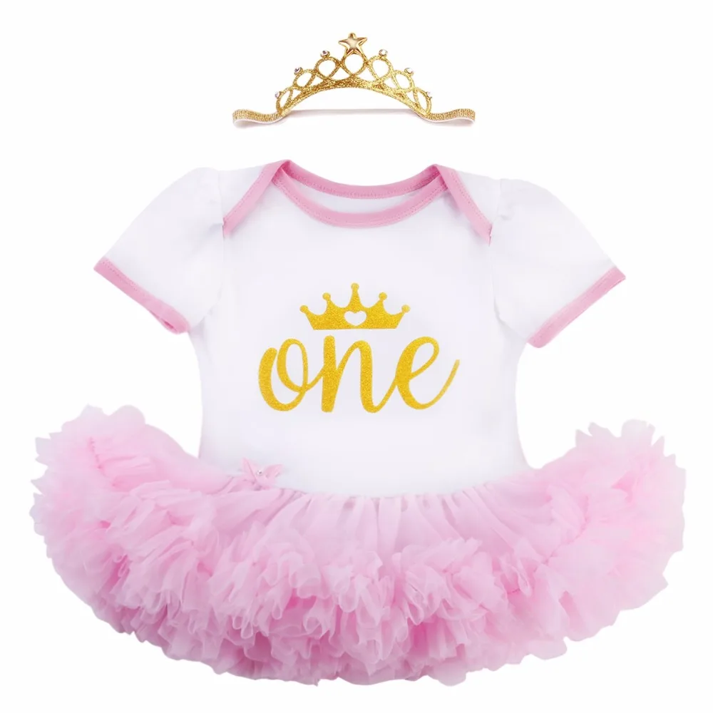 1st Birthday Golden Crown Headband Baby Girl Clothes Tutu Dress 2PCS