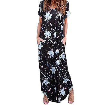 

Women Summer Dress Casual Floral Prints Lose Bag Party Long Dresses Short Dress Maxi Dresses Summer Dress 2019 Vestidos