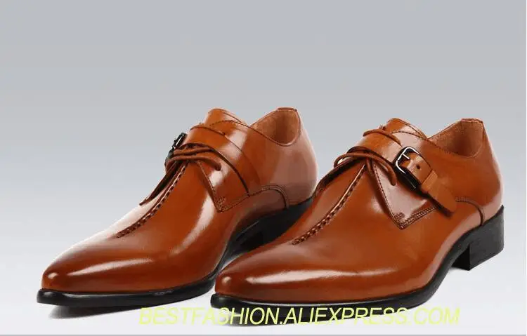 

Lace-Up Men's Dress Oxfords Male Pointed Toes Smart Casual Genuine Leather Dress Buckle Hasp Formal Dress Men Low Heel Shoes