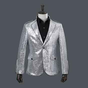 

S-XXXL! Sequin Collar Silhouette Jacket DJ costume coat bar nightclub singer presided over the performing dress tide