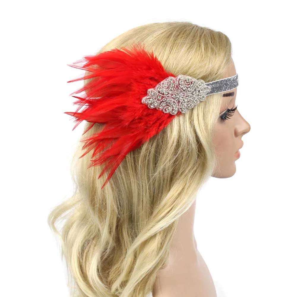 Fashion Vintage Women Ladies Feather Rhinestone Headpiece Flapper Headband Carnival Hair Band | Украшения и аксессуары