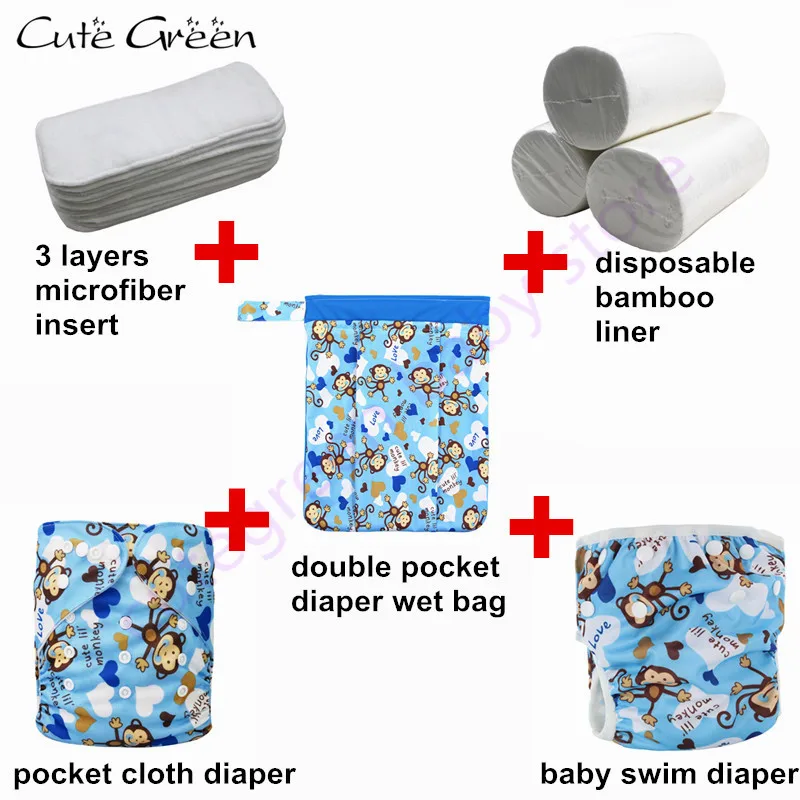 Baby Cloth Diaper Reusable Nappies Waterproof Swim Diaper Pool Pant For Baby Swimming Diaper Insert Washable Nappy Bamboo Liner