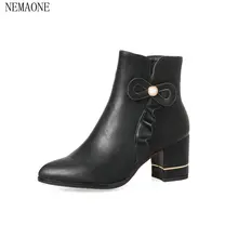 NEMAONE/ г.; женские ботильоны на высоком квадратном каблуке с острым носком на молнии; модные Универсальные Демисезонные женские ботинки