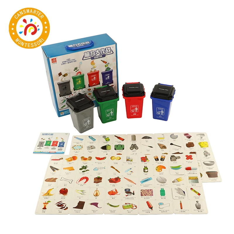 

Montessori Material Baby Toys Color Mini Trash Can Toy Garbage Truck Cans Curbside Vehicle Bin Toys Kid Simulation Furniture Toy