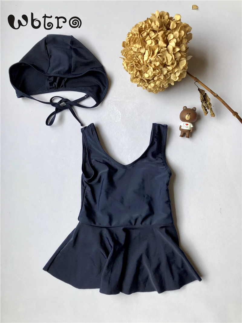 WBTRO/Цельный купальник с открытой спиной для девочек; детский купальный костюм; Милая пляжная одежда для девочек; детский сексуальный купальник с v-образным вырезом и бантом; пляжное платье - Цвет: Deep Blue
