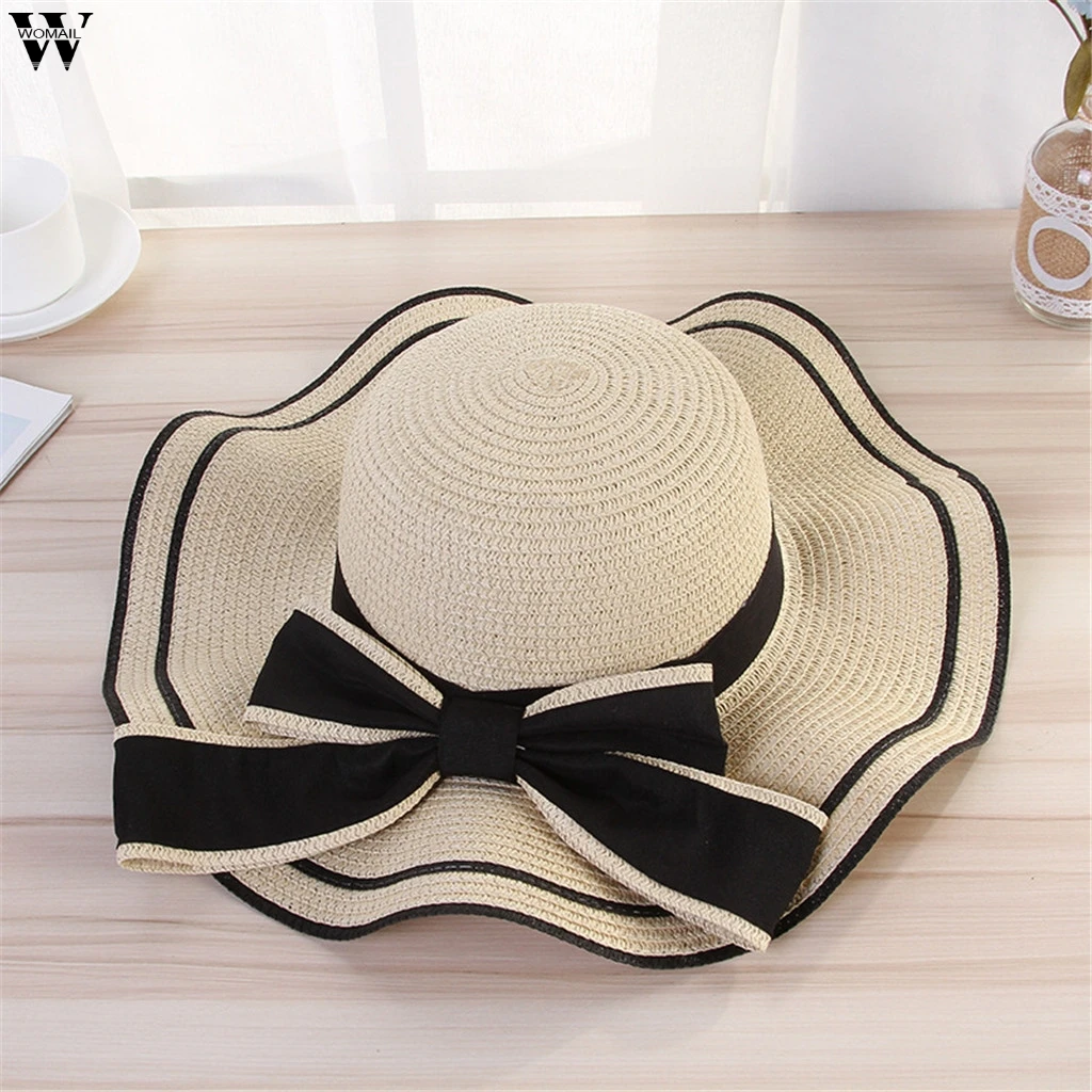 Fashion Beautiful Adult cap Bow Straw hat Summer Sun Beach Hat Girl sun hats for women Feb6 | Аксессуары для одежды