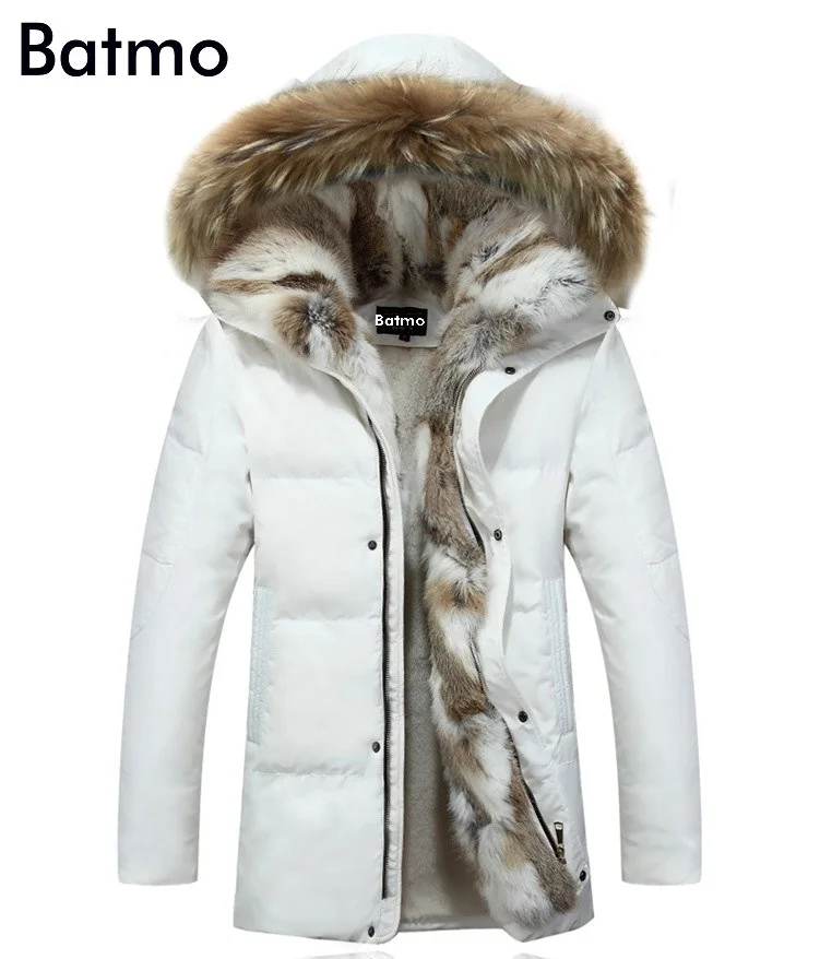 Batmo зимняя куртка на белом утином пуху, Мужское пальто, парка, Теплая мужская одежда с подкладкой, воротник из кроличьего меха, высокое качество, большие размеры