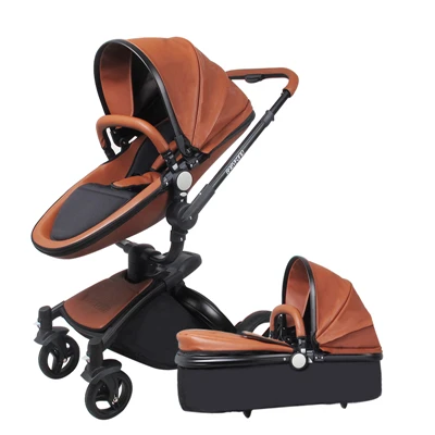 Babyfond Poussette 2 в 1 Детские коляски брендовые коляски розового цвета из искусственной кожи Удобные Детские коляски высокого качества newbornPram - Цвет: brown