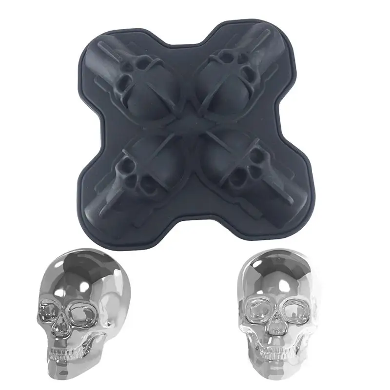3D Skull Ice Mold Food Grade Flexible Silicone Tray 4 Grid Skull Ice