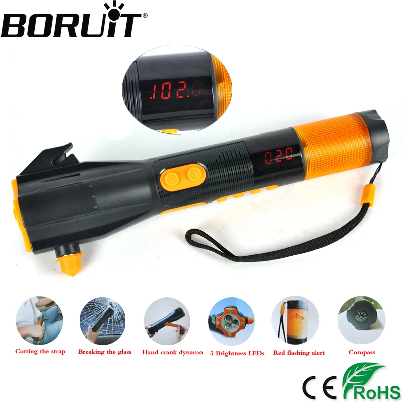 

BORUiT 3 LED Multi-function Flashlight USB Hand Recharging Flash Light Power Bank Tactical Torch FM Radio Portable Lantern