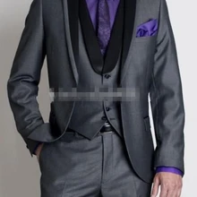 Одна кнопка смокинги жениха темно-серый Лучший мужской костюм заостренный лацкан Свадебный для шафера/Мужские костюмы жениха(куртка+ брюки+ галстук+ жилет