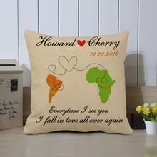 Холст Карта Чехлы, Пользовательские Свадебные длительные отношения расстояния Наволочки, вечерние пользу, декоративные диван Бросьте Чехол