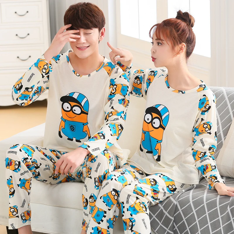 New WAVMIT 2018 Lovers Pajamas Women Long sleeved Spring Pajama Sets Men Pure Couple Pajamas For