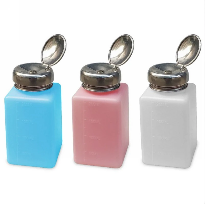 Shellhard 200ml Pump Dispenser Plastic Nail Art Polish Remover Cleaner Empty Dispenser Liquid Bottle 3 colors