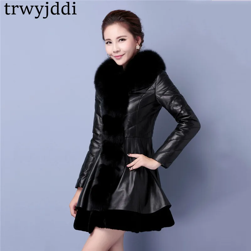54 = 8XL/56 = 9XL женское тонкое пальто из искусственной кожи с искусственным мехом длинное новое зимнее пальто теплая Женская куртка из искусственной кожи размера плюс A1472