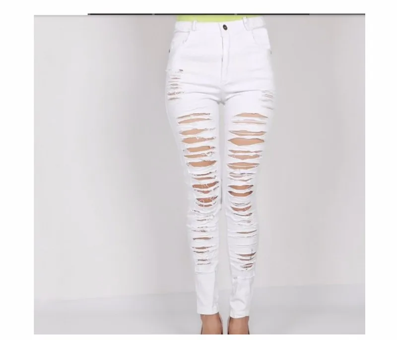 Новые дизайнерские женские джинсы с высокой талией, рваные джинсы для женщин, обтягивающие черные белые джинсы, женские эластичные облегающие джинсы для женщин 50
