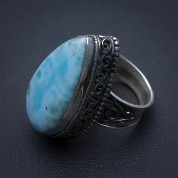 

Natural Caribbean Larimar Vintage 925 Sterling Silver Ring, US Size 6.5 R3384