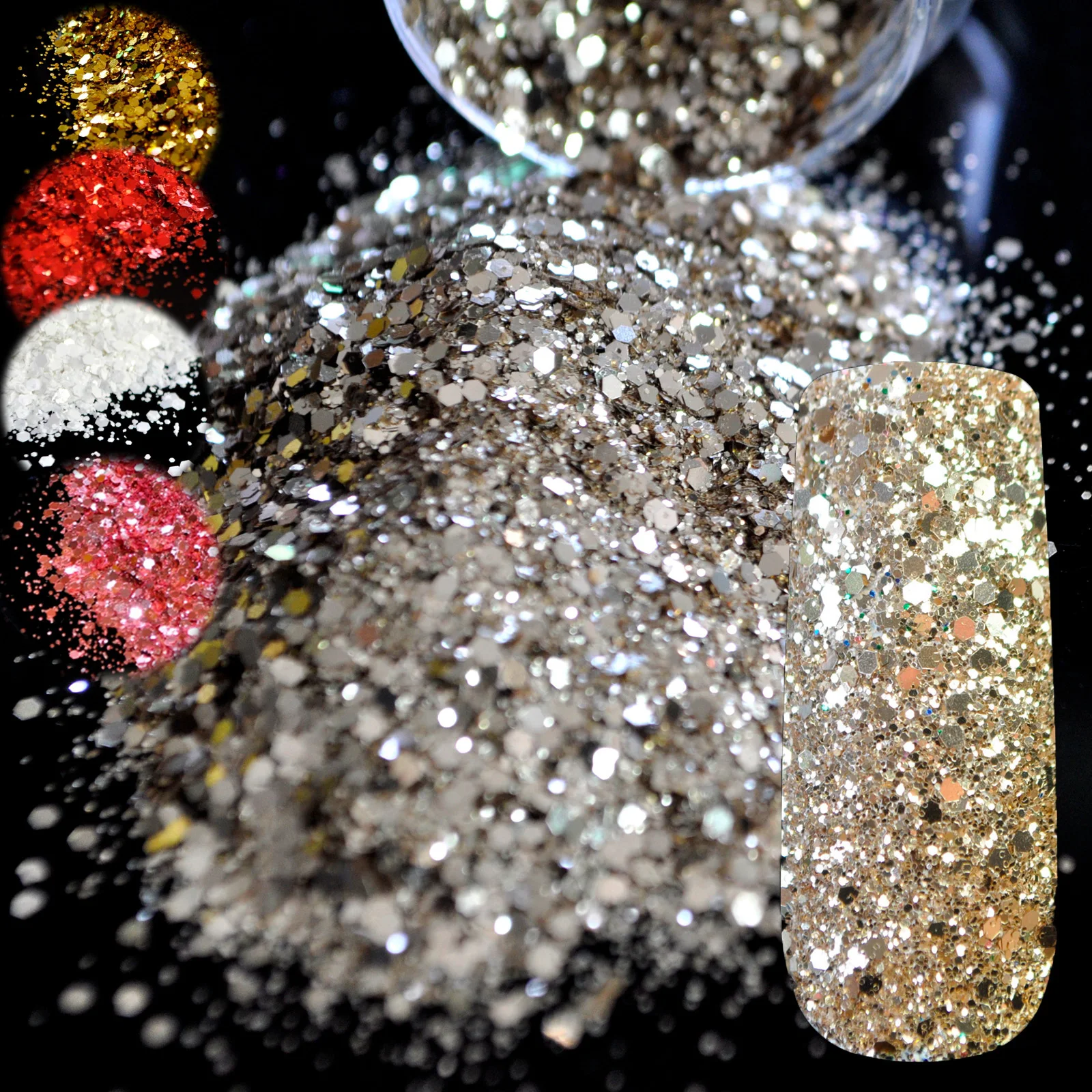 

Pure Champagne Mix Makeup Glitter Nail Art Design DIY Glitter Deffierent Size Pink Red Manicure 3D Powder Pentagon Sequins