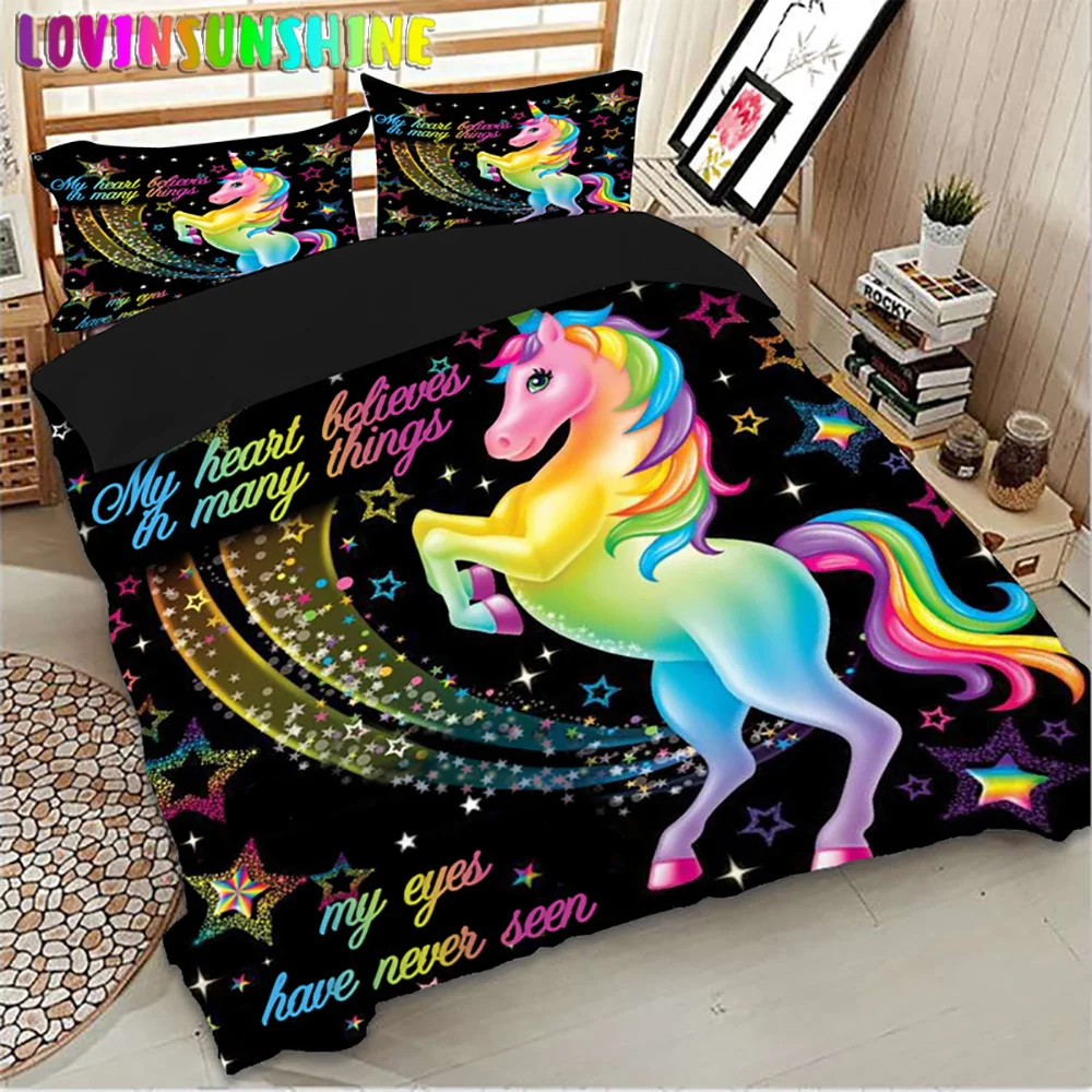 Best LOVINSUNSHINE Comforter Bed Sets Duvet King Size Cover Unicorn Print Cute Bedding Queen Size AB#100