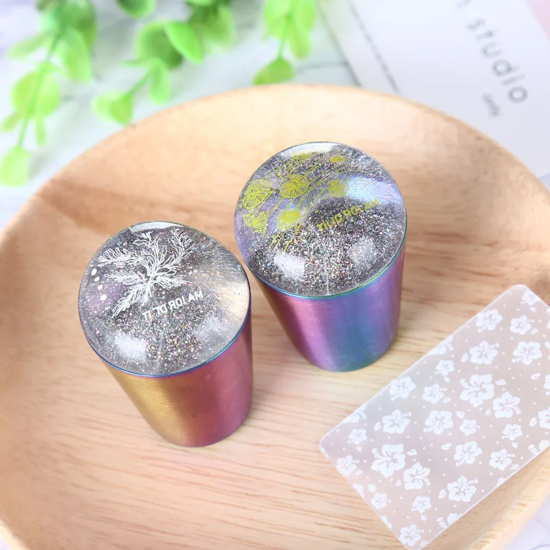

Silicone Nail Stamper with Scraper Colorful Handle Holo Nail Stamper Manicure Stamp Template Tools
