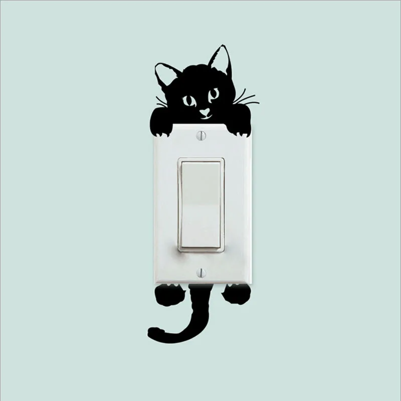 

Hot 4pcs DIY Cartoon Animal Funny Cute Cat Dog Switch Stickers Wall Stickers Home Bedroom Parlor Decoration 2019