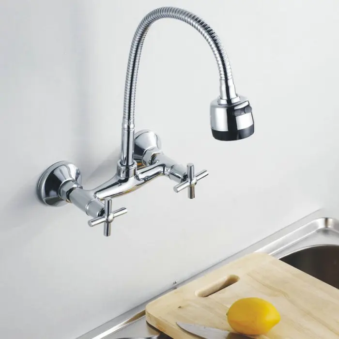 2014 Contemporary Dual Handle Polished None Rushed Real Kitchen Tap Spray Jet 2 Function