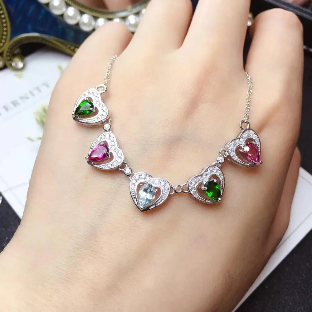 

colourful gemstone collarbone necklace for women with silver chain