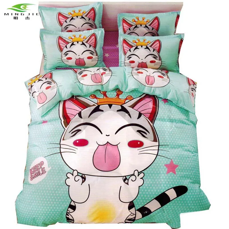 

Japan anime cheese cat light blue cartoon bedding sets bedlinen Twin Full Queen Size 3/4pcs duvet cover+bedsheet+pillowcase