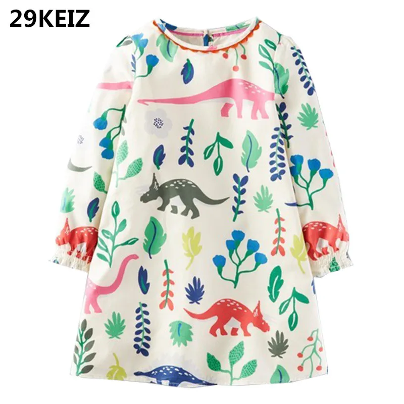 29KEIZ Cute Dinosaurs Printed Girl Dresses 2017 Brand Autumn Girls Baby