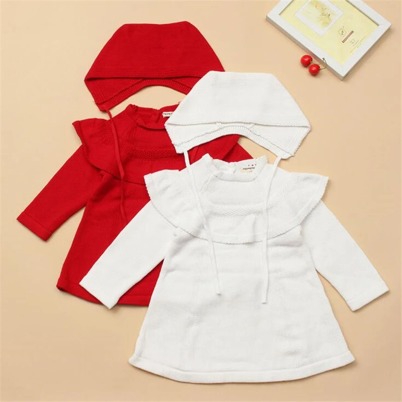 

Newborn Baby Girls Dress Infant Baby Clothes Set Long Sleeve Winter Child Girl Clothing Baby Girl Party Princess Dress Red/White